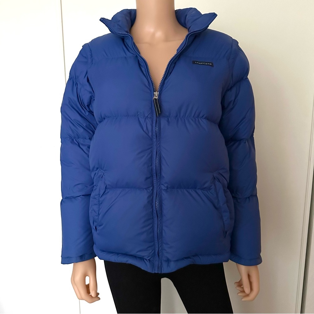 Land’s End Puffer Jacket Vest Large Down Feathers Zip Off Sleeves Winter Snow